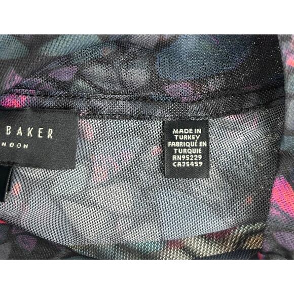 Ted Baker Kamill Butterfly Printed Mesh Mock Neck Long Sleeve Top Size 2 - Picture 6 of 6